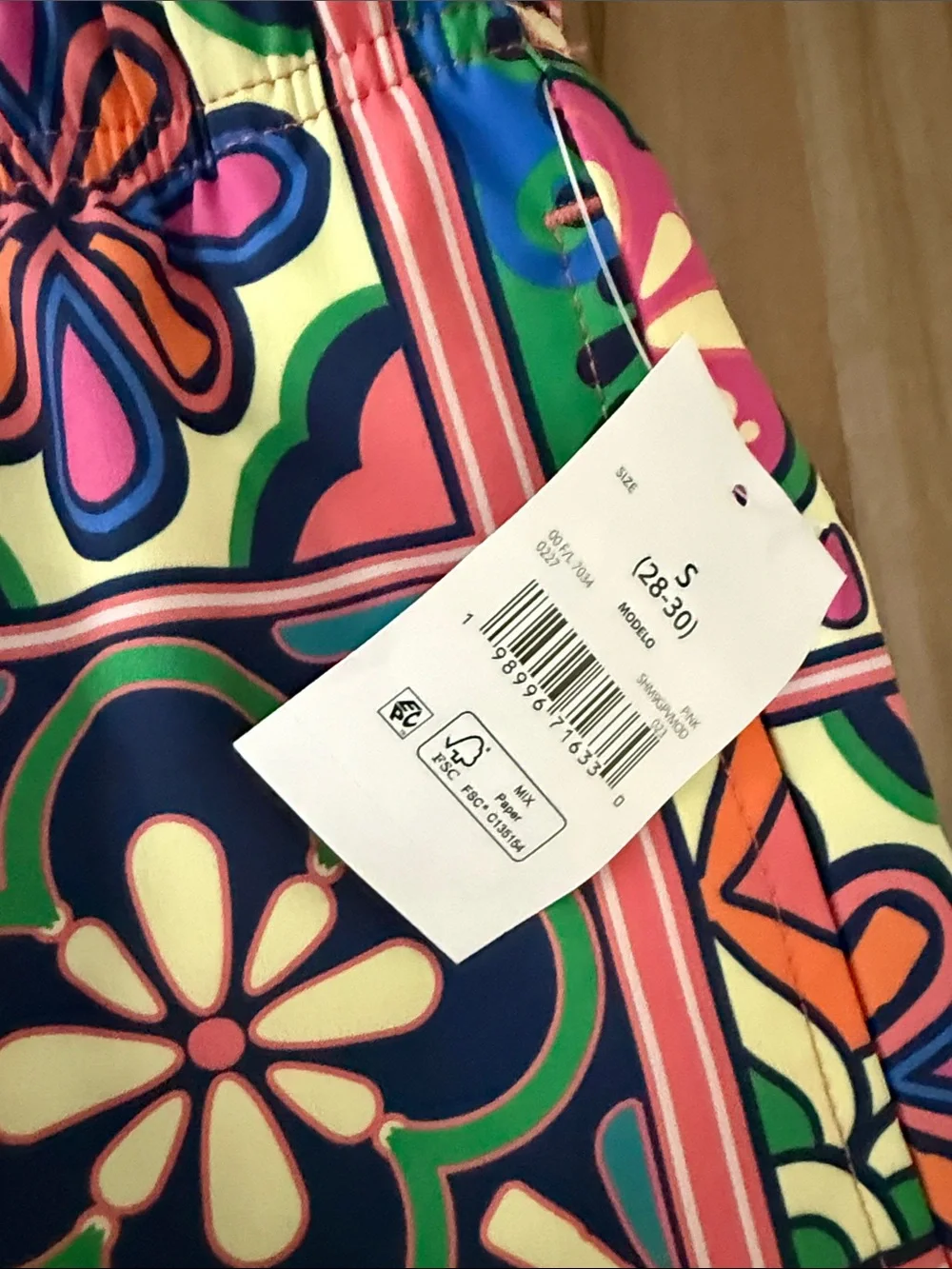 ModelCo Men’s Tile-Print Swim Trunks - Pink, Blue, Green, Yellow
